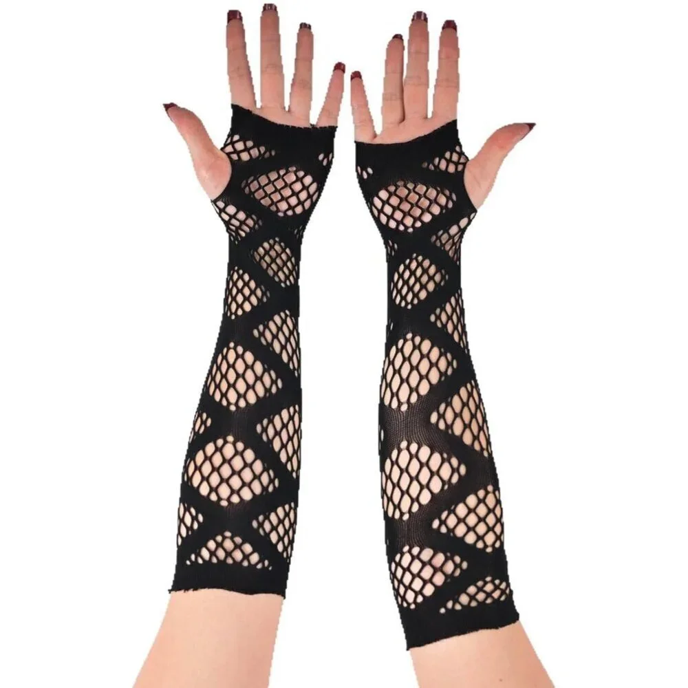 Women's Fishing Halloween Black 6 Net Gloves Fingerless Gothic Accessories
